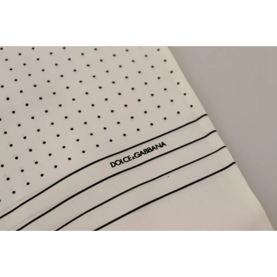 Dolce & Gabbana White Polka Dots Pattern Silk Fringes Wrap Scarf