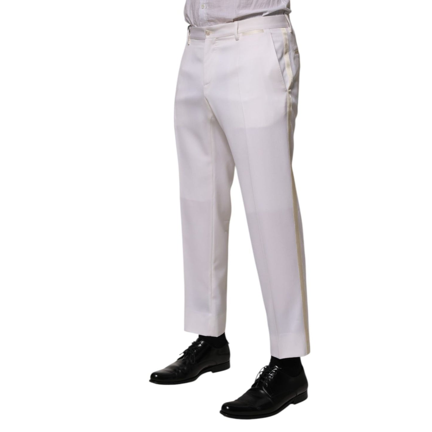 Dolce & Gabbana White Polyester Tapered Formal Trouser Pants