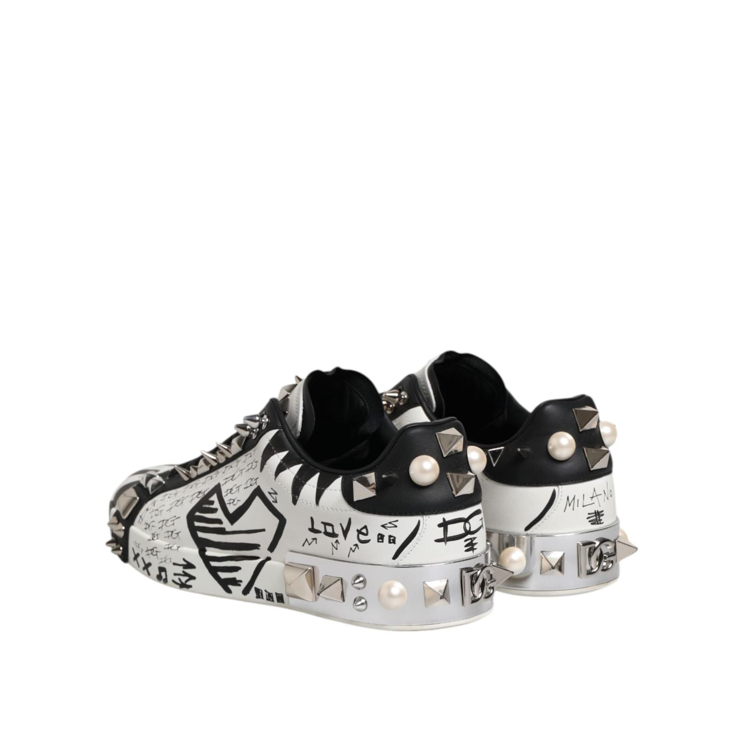 Dolce & Gabbana White Portofino Studded Men Sneakers Shoes