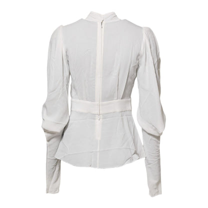 Dolce & Gabbana White Viscose Ascot Collar Long Sleeves Top