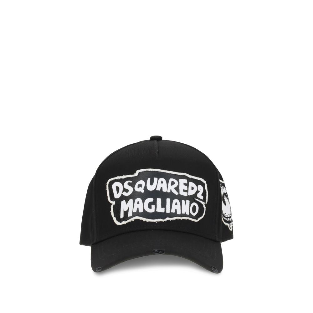 Dsquared² Black Cotton Cap (Baseball Hat) featuring a bold signature and adjustable fit, showcasing urban style and contemporary design.
