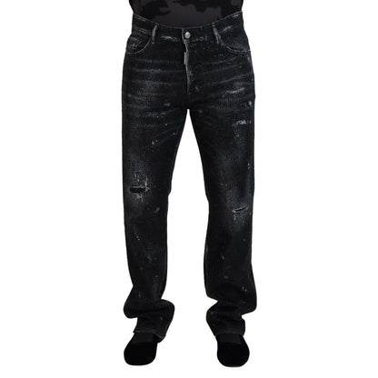 Dsquared² Black Crystal Embellished Tattered Denim Jeans