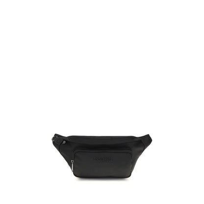 Dsquared² Black Polyamide Shoulder Bag, urban fanny pack with zipper pockets and adjustable belt, featuring Dsquared2 logo.