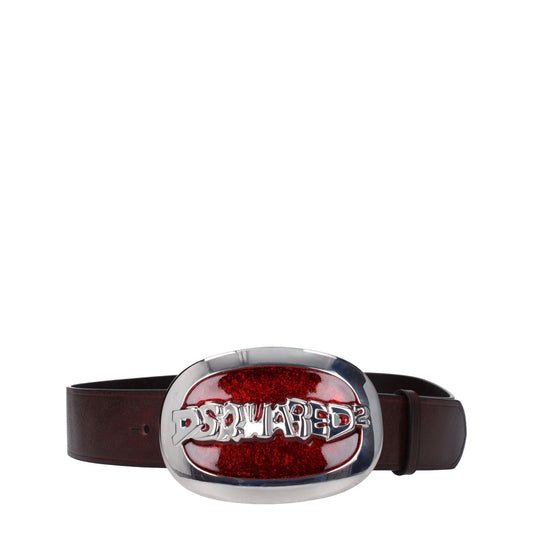 Alt Tag: Dsquared² Brown Leather Regular Belt with vintage effect and front logo, featuring hook closure, 4.3 cm height.