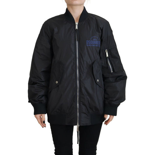 Dsquared² Black Logo Print Full Zip Women Bomber Jacket JKT3512-38