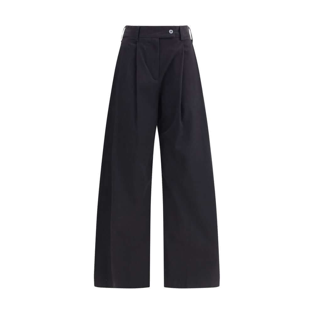 Ella Black Cotton Casual Pants with wide leg, front pleats, zip closure, and belt loops, ideal for versatile style AW25 collection.