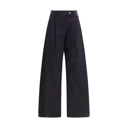 Ella Black Cotton Casual Pants with wide leg, front pleats, zip closure, and belt loops, ideal for versatile style AW25 collection.