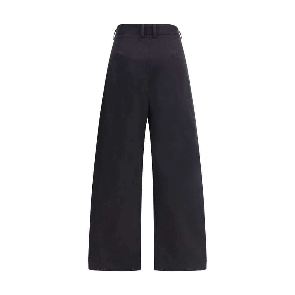 Ella Black Cotton Casual Pants with wide leg design, pleats, and front zip. Ideal for versatile style. AW25 collection, 97% cotton.