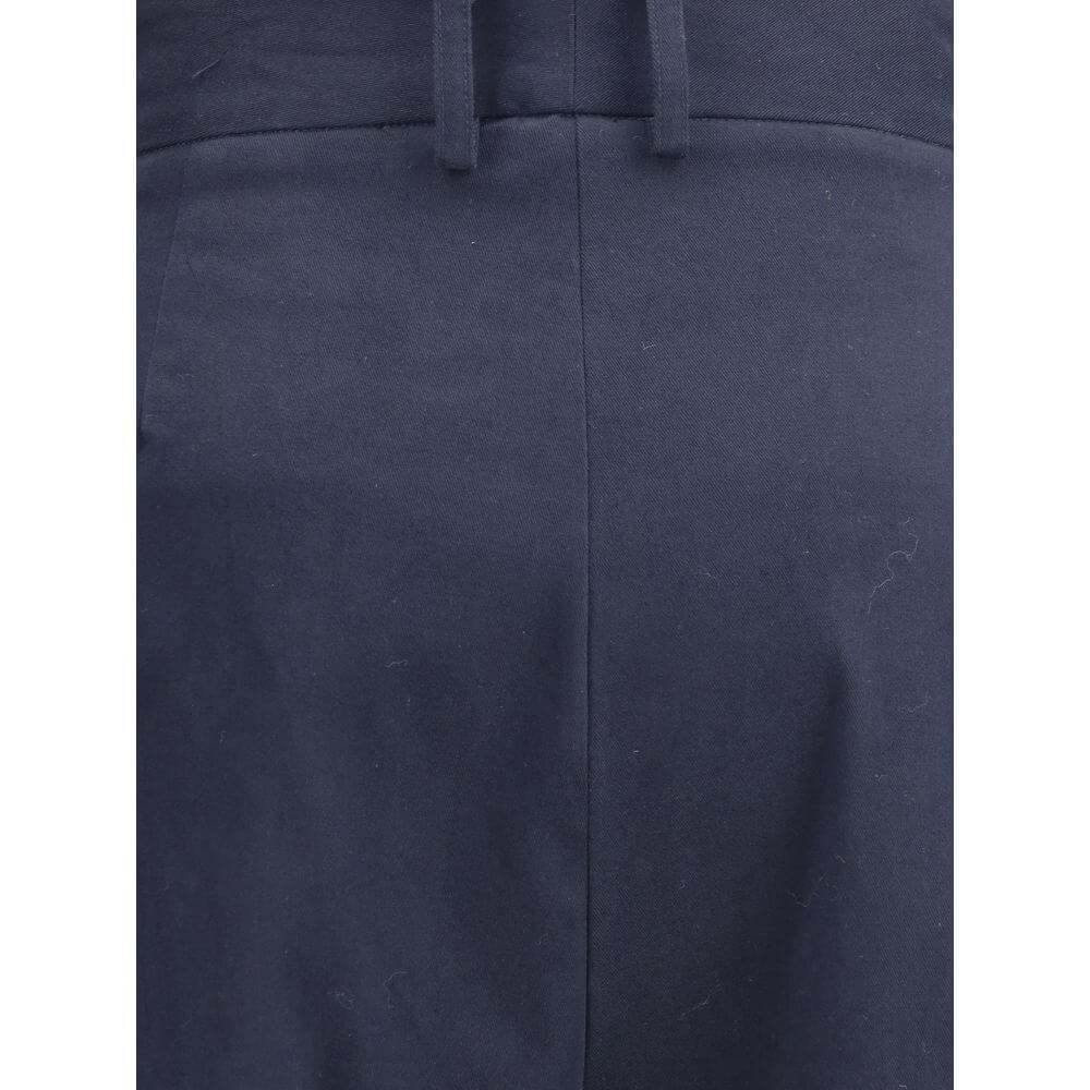 Close-up of Ella Blue Cotton Casual Pants showing front details and fabric texture.
