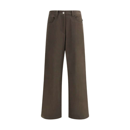 Ella Brown Cotton Casual Pants with classic straight leg, front button, and zip closure, 5-pocket design for everyday wear.