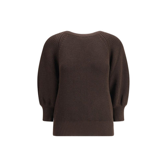 Ella Brown Merino Wool Sweatshirt with ribbed crewneck, hem, and cuffs, ideal for style and comfort in cold weather. 100% Merino Wool.