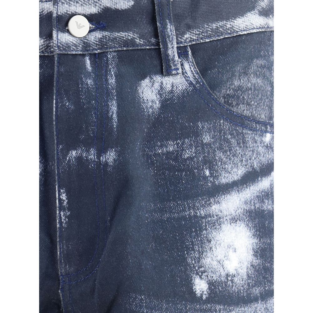 Close-up of Emporio Armani Multicolor Cotton Casual Pants with denim-effect print and traditional five-pocket style.