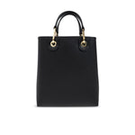 Black Emporio Armani MyEA shopping bag with logo print, gold hardware, and two rolled top handles.