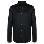 Emporio Armani Shirts Blue in navy cotton-lyocell blend with long sleeves, front button fastening, straight-point collar, buttoned cuffs.
