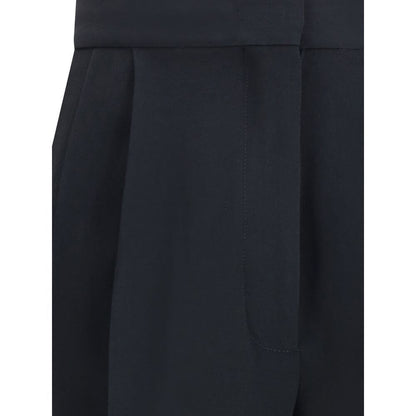 Close-up of Fabiana Filippi Black Acetate Casual Pants with front dart detailing and side welt pocket.