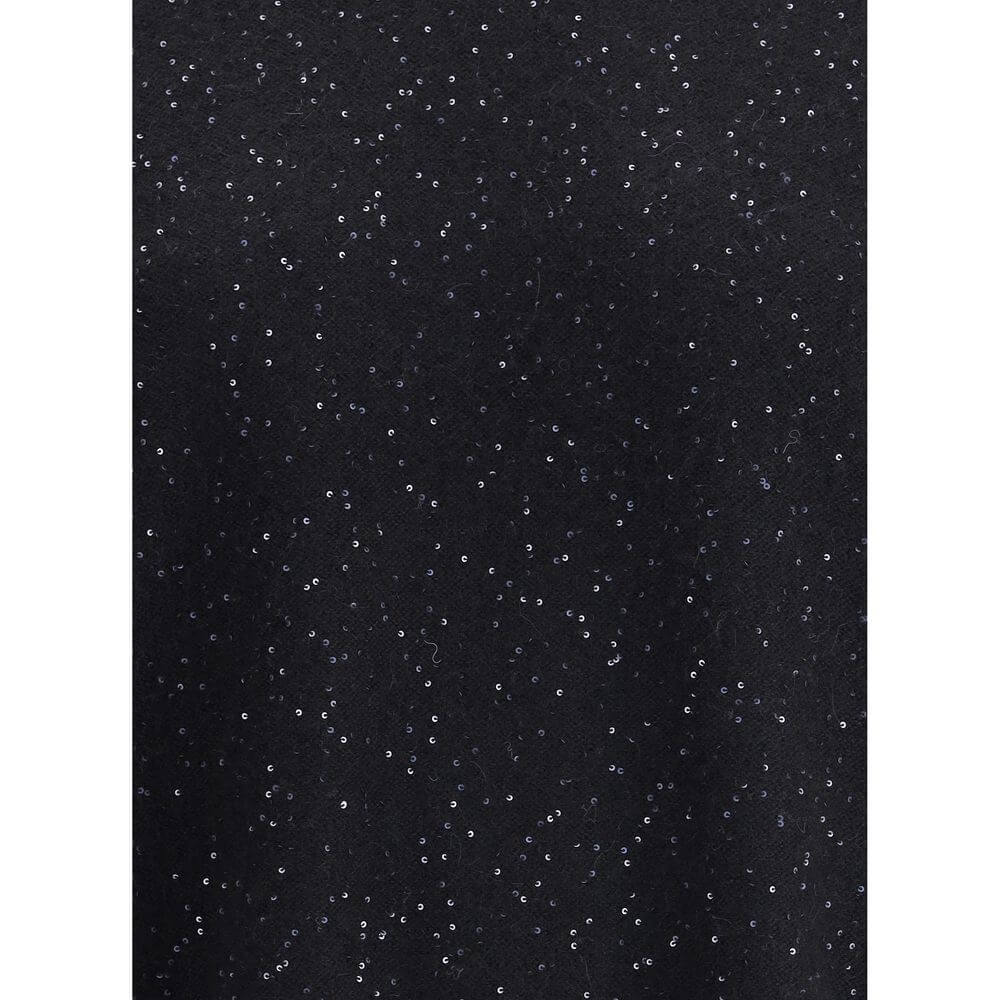 Close-up of Fabiana Filippi Black Fleece Wool Sweatshirt with sequins, showcasing the intricate texture and sophisticated design.