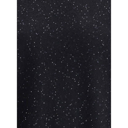 Close-up of Fabiana Filippi Black Fleece Wool Sweatshirt with sequins, showcasing the intricate texture and sophisticated design.
