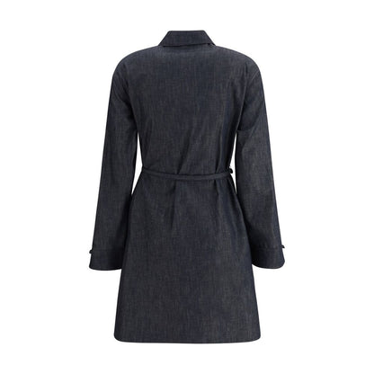 Back view of Fendi Blue Cotton Casual Dress featuring a shirt-style collar and asymmetrical closure.