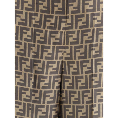 Close-up of Fendi Brown Silk Casual Pants with FF monogram design, made of fine silk.
