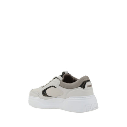 Rear view of Fendi White Calf Leather Bos Taurus Low Top Sneakers showcasing sleek design and textured sole.