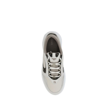 Top view of Fendi White Calf Leather Bos Taurus Low Top Sneakers showcasing lace-up design and logoed insole.