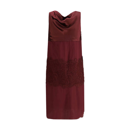 Ferragamo Bordeaux Silk Cocktail Dress with draped neckline and elegant embroidery