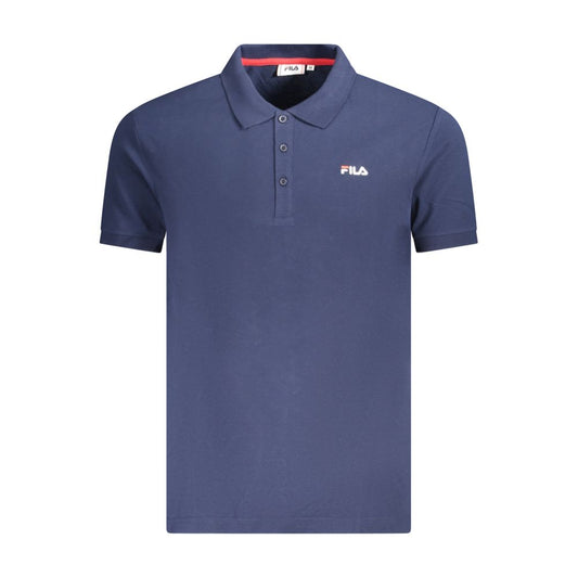 Fila Blue Cotton Men Polo Shirt with iconic logo and three-button placket, designed for comfort and style, short sleeves, blue color.
