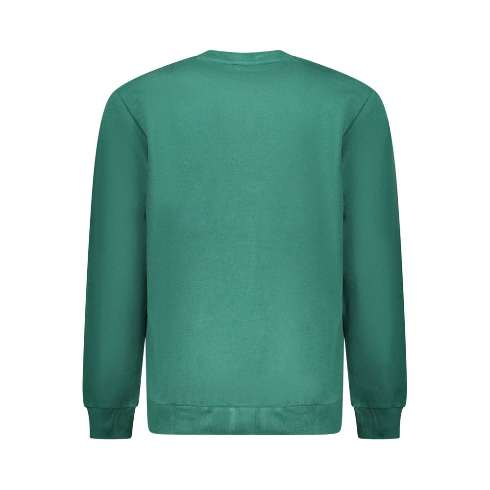 Fila Green Cotton Men Sweater with crew neck and logo, showcasing fashion-forward design and vibrant green color, back view.