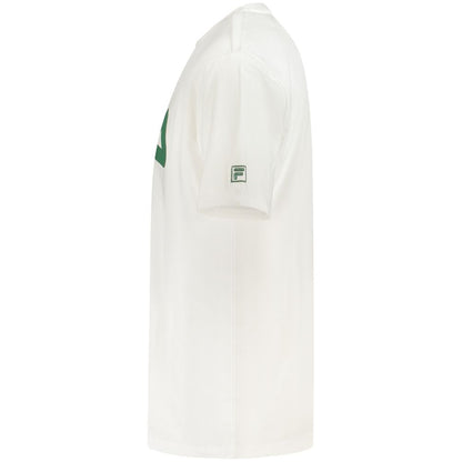 Fila White Cotton Men T-Shirt with green logo side view showcasing breathable fabric and casual loose fit.