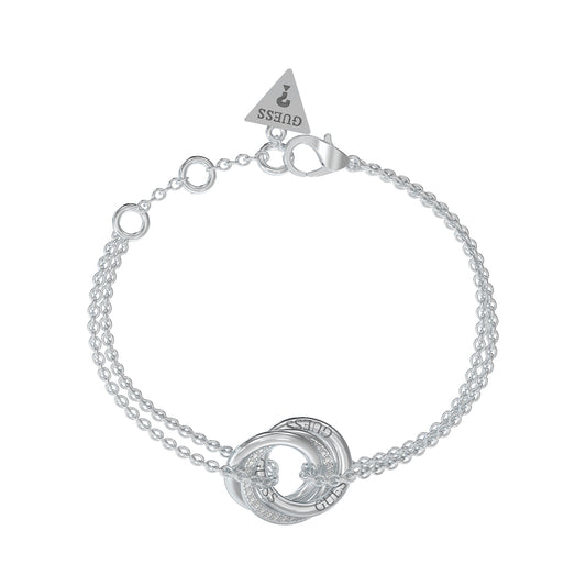 Alt Tag: Stylish silver bracelet from GUESS JEWELS JEWELRY Mod. JUBB04063JWRHS featuring elegant links and brand logo charm.