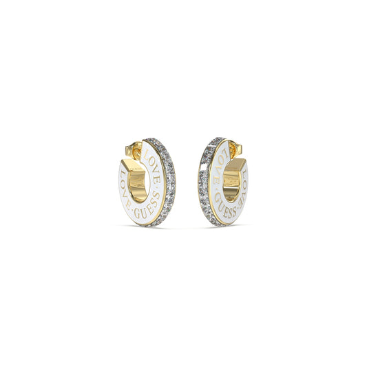 Alt Tag: GUESS JEWELS JEWELRY Mod. JUBE04083JWYGWHT-U elegant hoop earrings featuring gold and silver accents.
