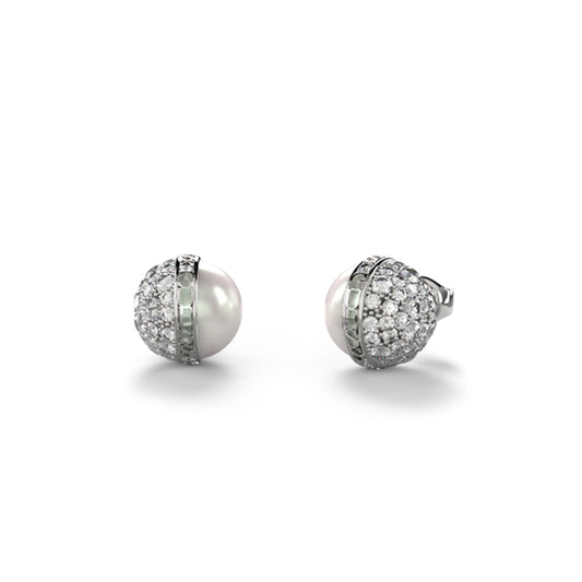 Elegant pearl earrings with diamond accents, GUESS JEWELS JEWELRY Mod. JUBE04458JWRHT-U creating a sophisticated look.