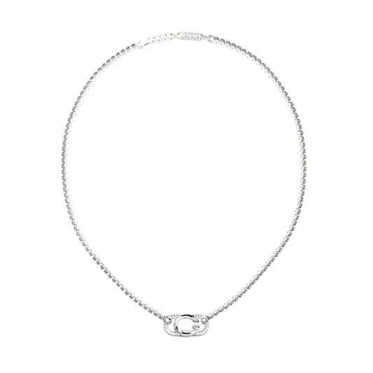 Alt Tag: GUESS JEWELS JEWELRY Mod. JUBN04506JWRHT-U silver necklace with signature clasp on white background
