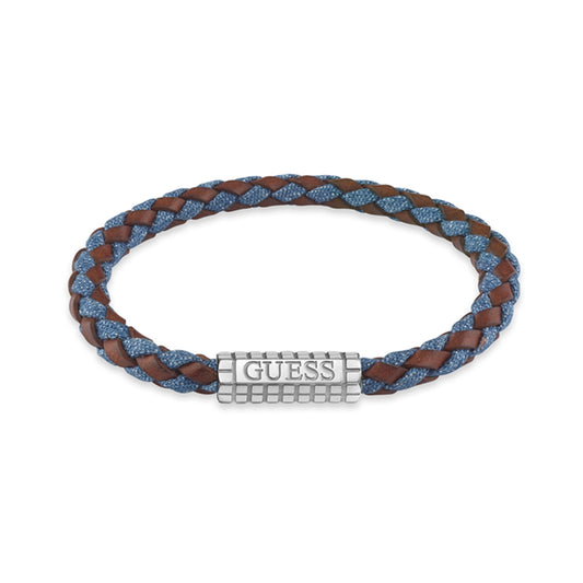 Alt Tag: GUESS JEWELS JEWELRY Mod. JUMB05036JWSTBMS brown and blue braided bracelet with metal clasp