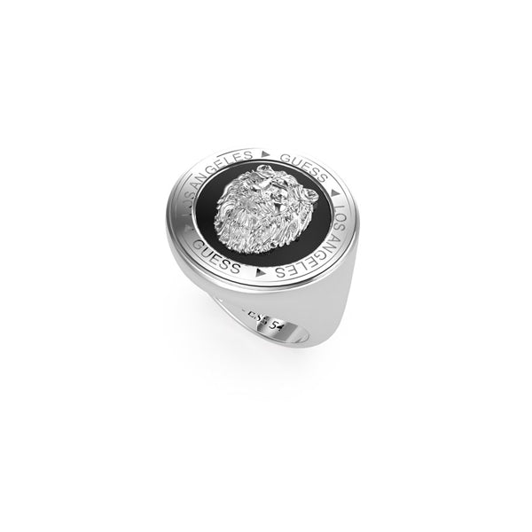 GUESS JEWELS JEWELRY Mod. JUMR01315JWSTBK64 silver ring with lion emblem, showcasing elegant design and luxury craftsmanship.