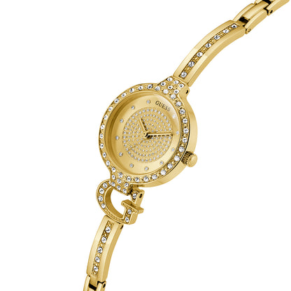 Elegant gold watch with crystals, GUESS Mod. GISELLE, showcasing a glamorous design. Perfect accessory for sophisticated style.