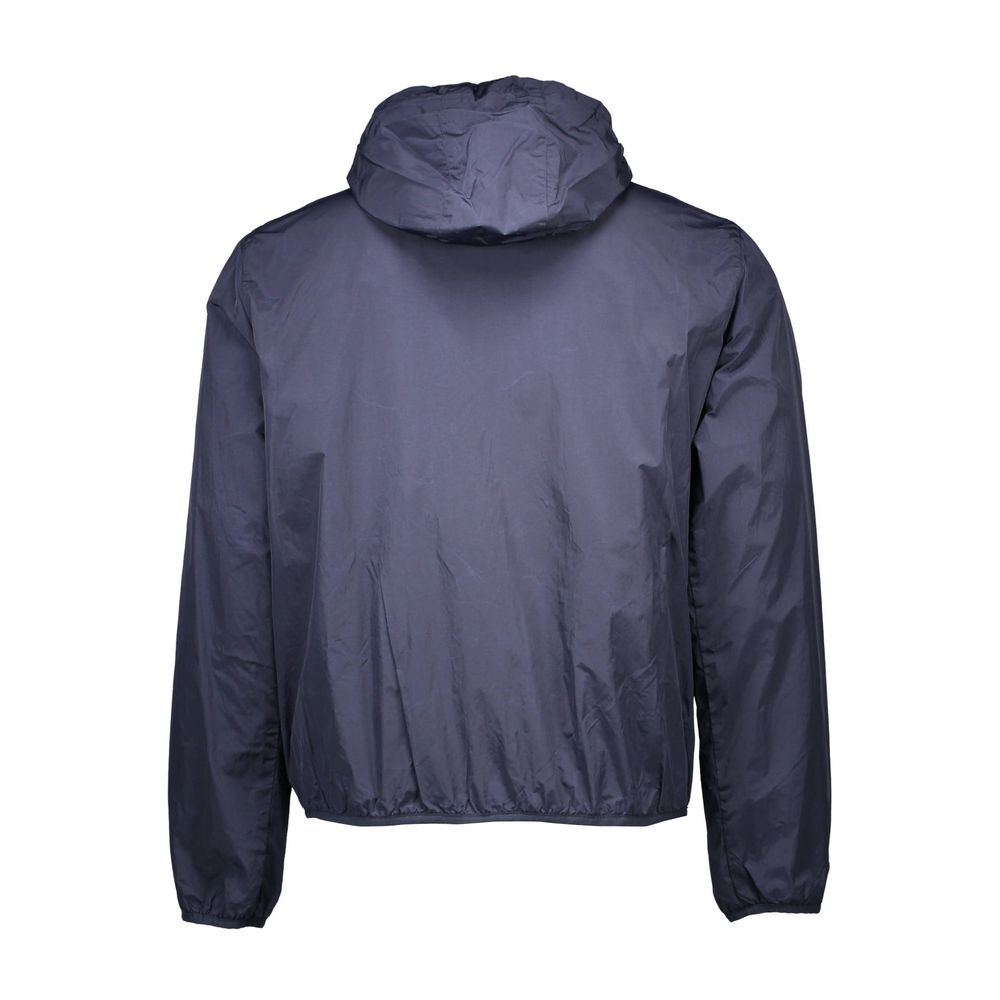 Back view of Gant Blue Nylon Men's Jacket showcasing sleek design with hood and modern style for trendsetters.