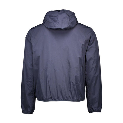 Back view of Gant Blue Nylon Men's Jacket showcasing sleek design with hood and modern style for trendsetters.