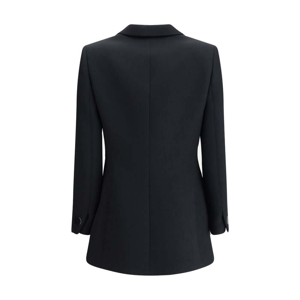 Back view of Giorgio Armani Black Polyester Blazer with notched lapels and single-button closure, elegant for formal occasions, AW25.