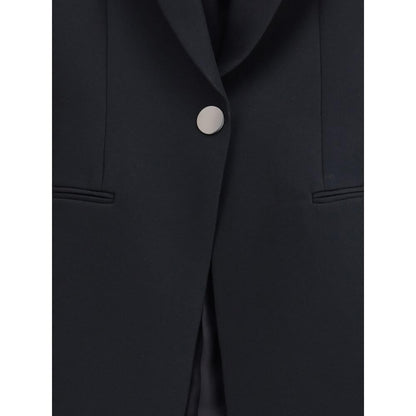 Giorgio Armani Black Polyester Blazer with notched lapels and single-button closure, showcasing elegance and sophistication for AW25.