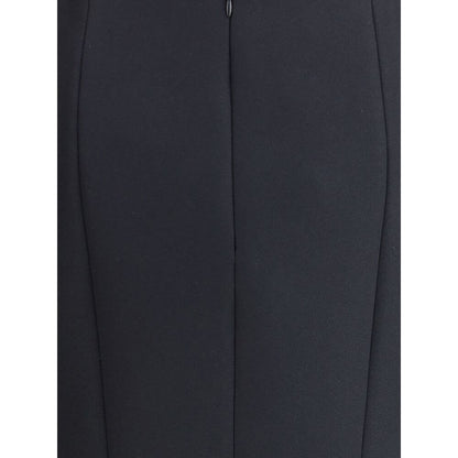Close-up of Giorgio Armani Black Recycled Polyester Midi Skirt highlighting the back zip closure and elegant silhouette.