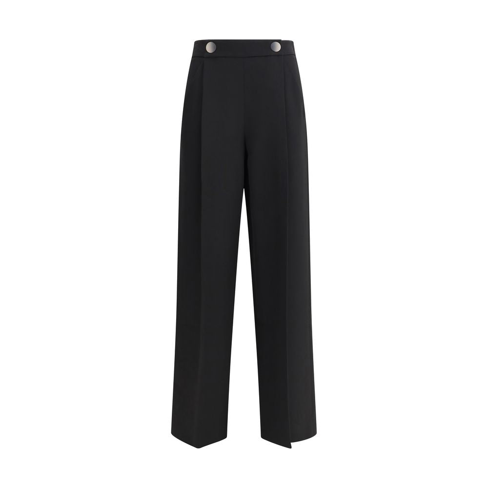 Giorgio Armani Black Silk Casual Pants with elegant buttons and side zipper closure, ideal for a feminine and sophisticated look.