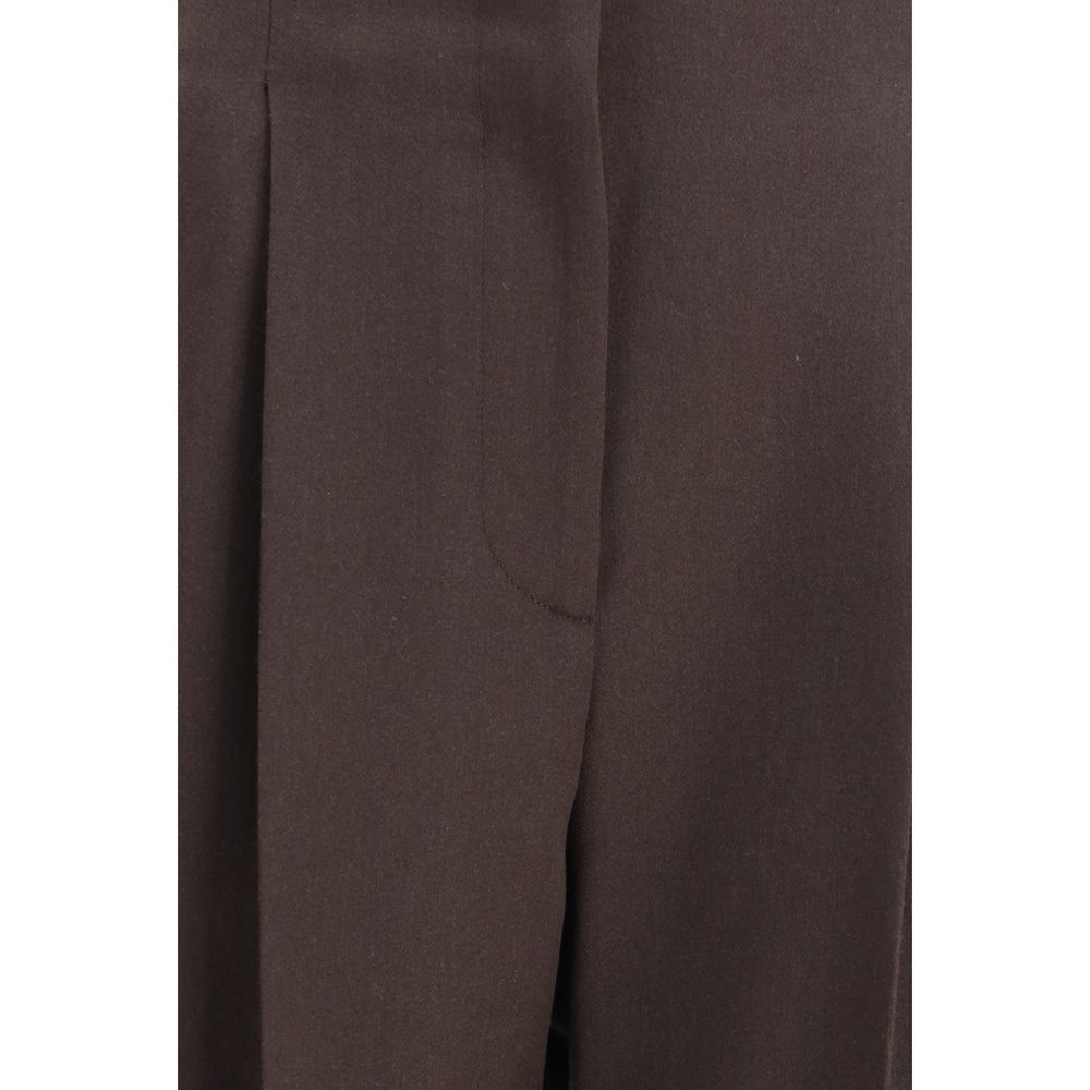 Giorgio Armani Brown Fleece Wool Casual Pants with sleek one dart design, featuring zipper closure and pockets for refined functionality.