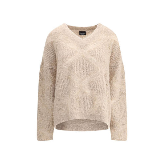 Giorgio Armani Cream Cashmere Cashmere Sweater with V-neck and sheer effect, blend of cashmere, alpaca, silk for AW25 season.