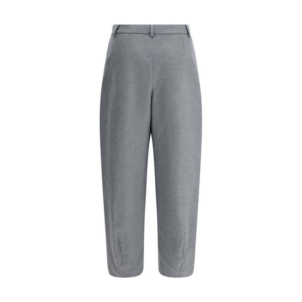 Giorgio Armani Gray Silk Casual Pants with loose fit, waistband, side pockets, tapered hem for AW25, composed of 100% silk.