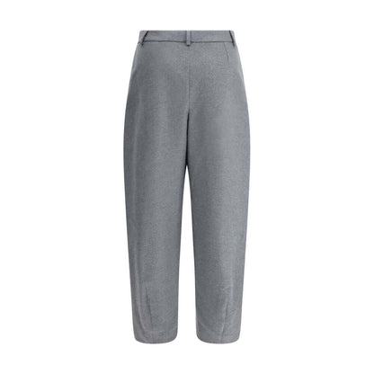 Giorgio Armani Gray Silk Casual Pants with loose fit, waistband, side pockets, tapered hem for AW25, composed of 100% silk.