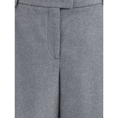 Close-up of Giorgio Armani Gray Silk Casual Pants with waistband and front detailing.