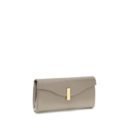 Giuseppe Zanotti Beige Leather Clutch Bag with gold-tone chain and logoed metal closure