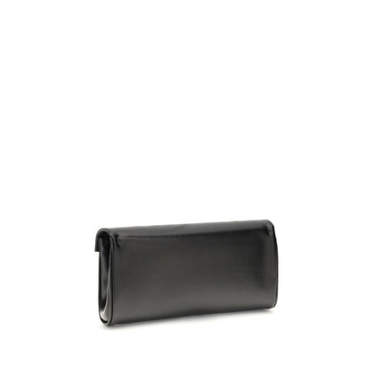 Giuseppe Zanotti Black Leather Clutch Bag with gold-tone chain and logoed metal closure, perfect for stylish and elegant looks.