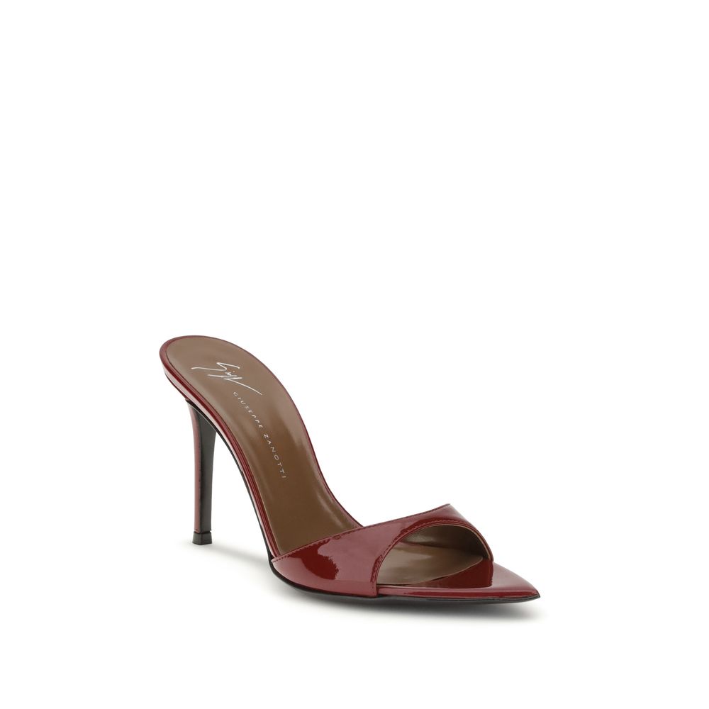 Giuseppe Zanotti Bordeaux Leather Stiletto Heel Sandals with open-toe design and glossy patent leather for chic style.